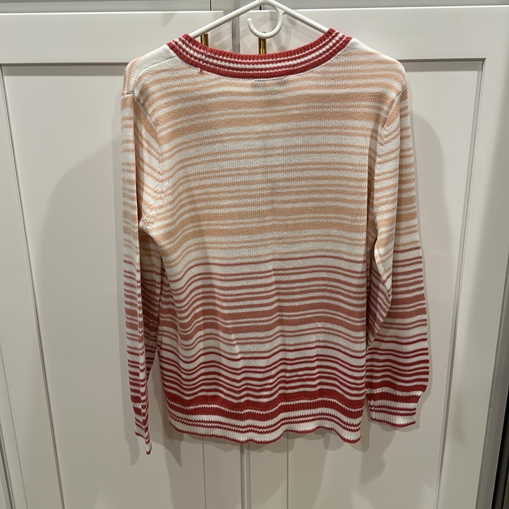 NWT Nine West Women's Gradient Striped Cardigan - Red and Cream - Picture 3 of 5